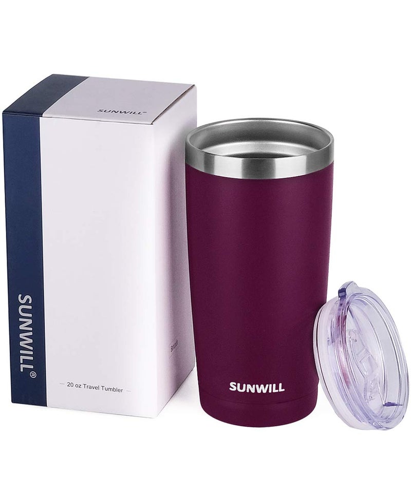 SUNWILL Travel Coffee Tumbler 20 oz, Insulated Mug with Lid, Stainless Steel Cup for Hot and Cold Drinks, Powder Coated Plum - Image 5